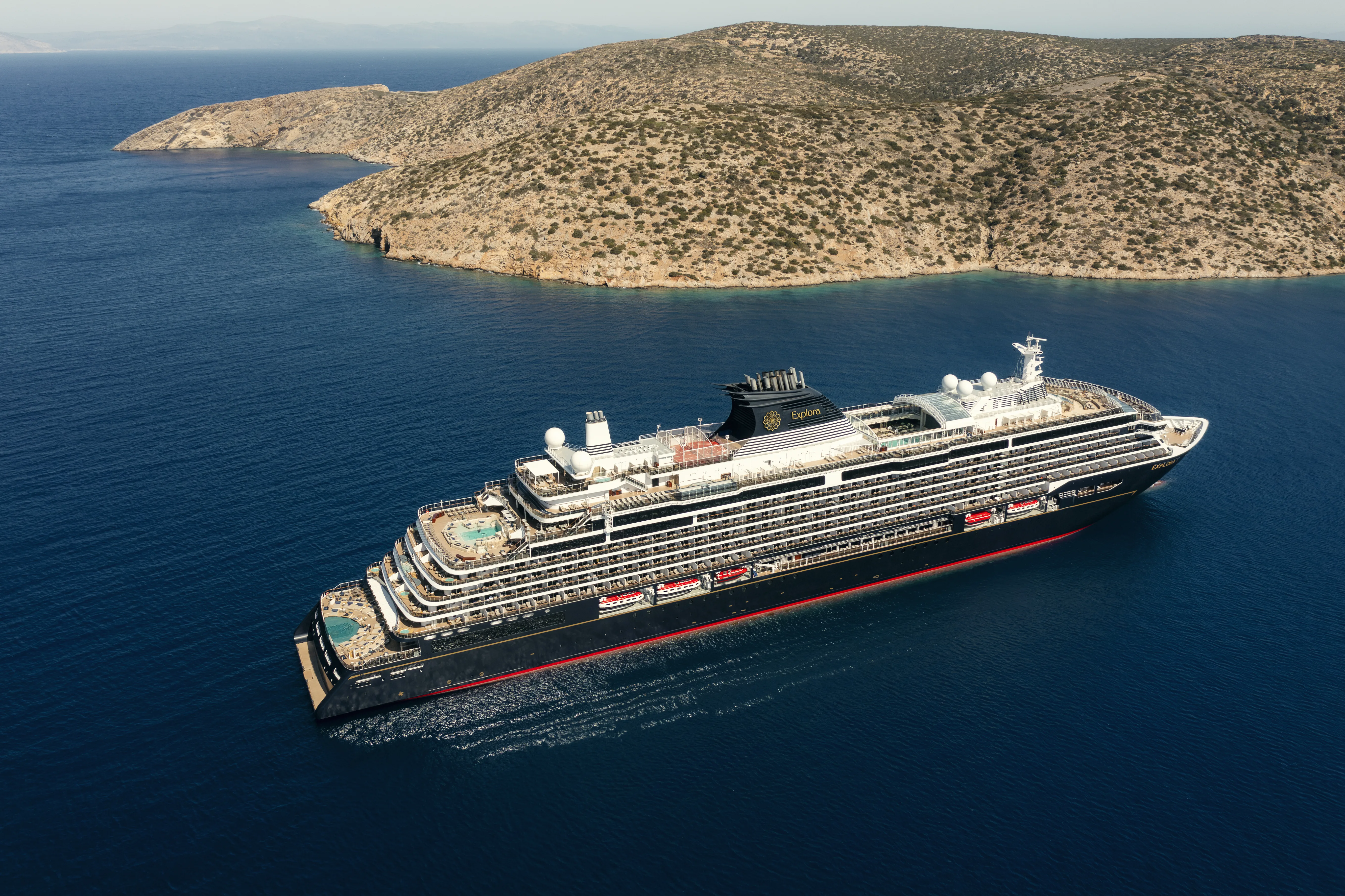 EXPLORA I at anchor in the Greek islands